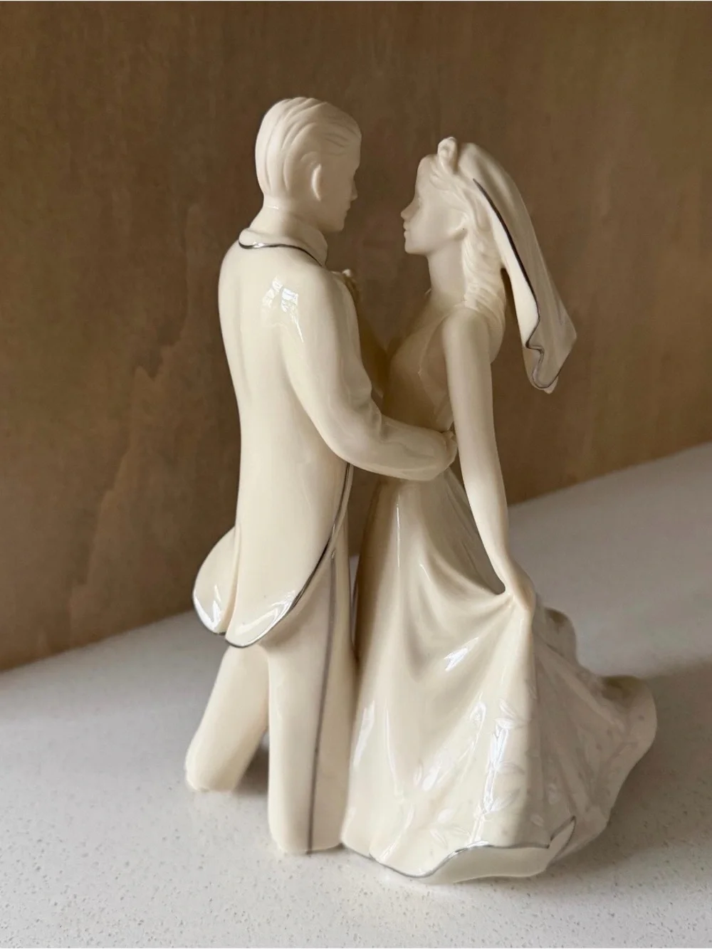 Lenox Ivory Bride and Groom Cake Topper with Silver Accents